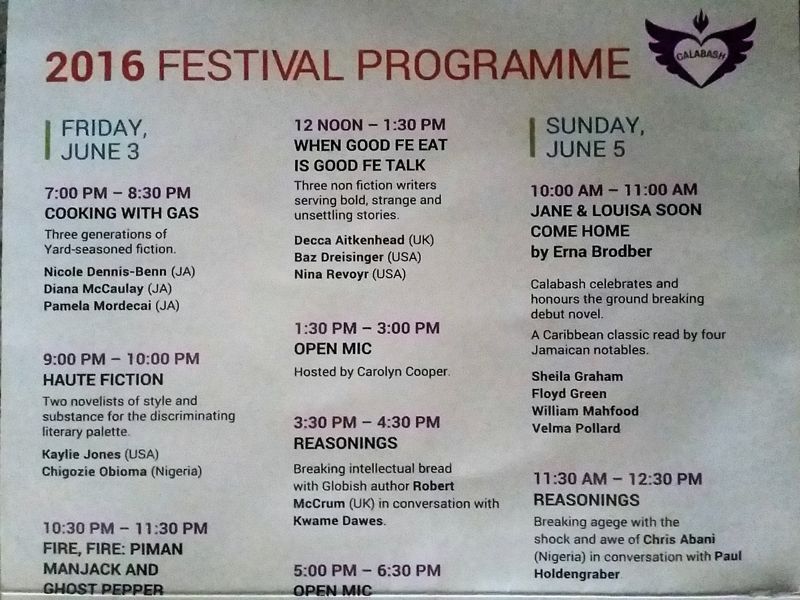 Calabash 2016 Schedule