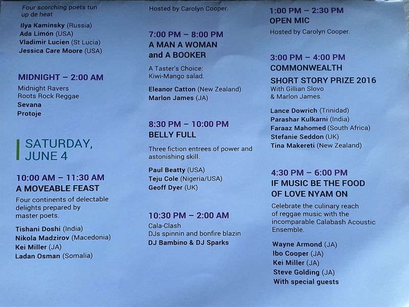 Calabash 2016 Schedule